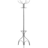 70" Coat Rack w/ Umbrella Holder in Silver Metal